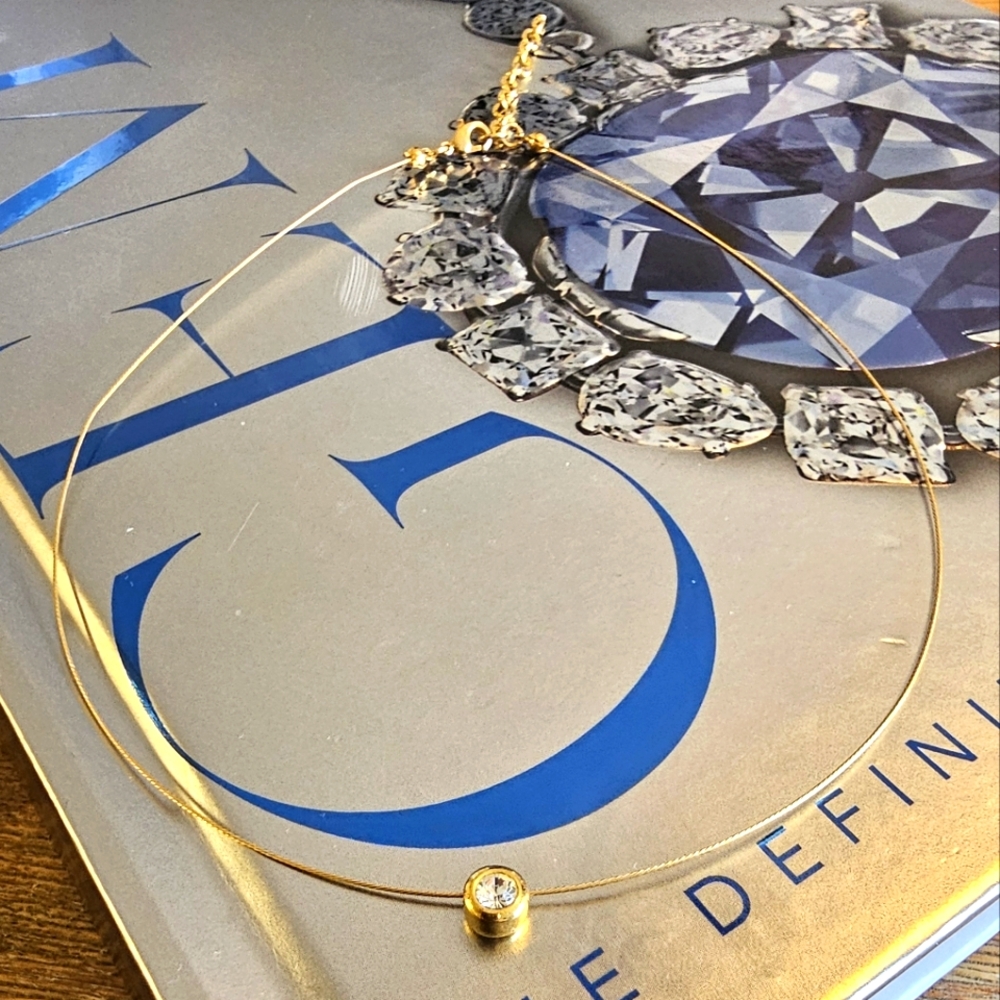 Vintage & Elegant Bezel Solitary CZ Gold Plated Necklace. - Picture 3 of 8